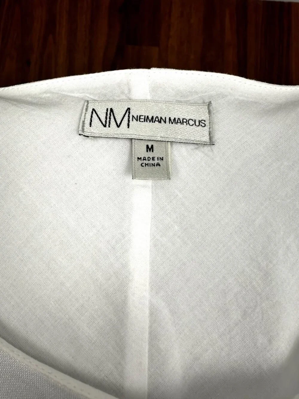 NM Neiman Marcus Women’s White Black Embroidered Asymmetrical Midi Dress M
